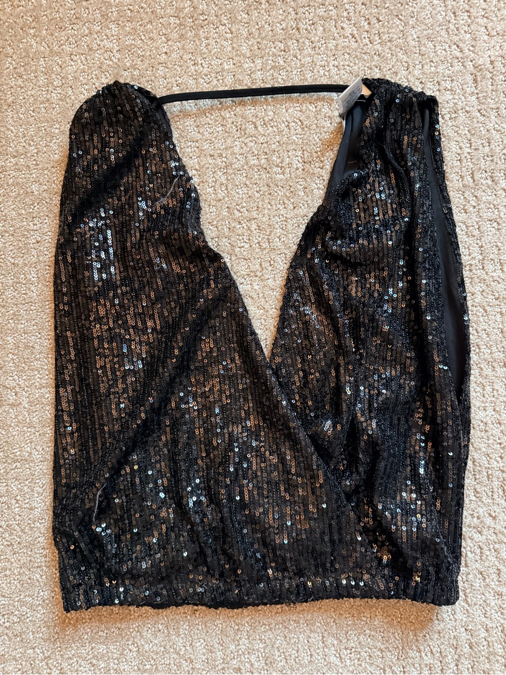 She + Sky Black Sequin Wrap-Front Camisole